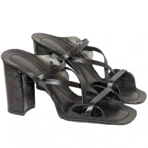 Rachel Comey Reign Sandal 39 Black Croc Leather Heeled Strappy Open Toe